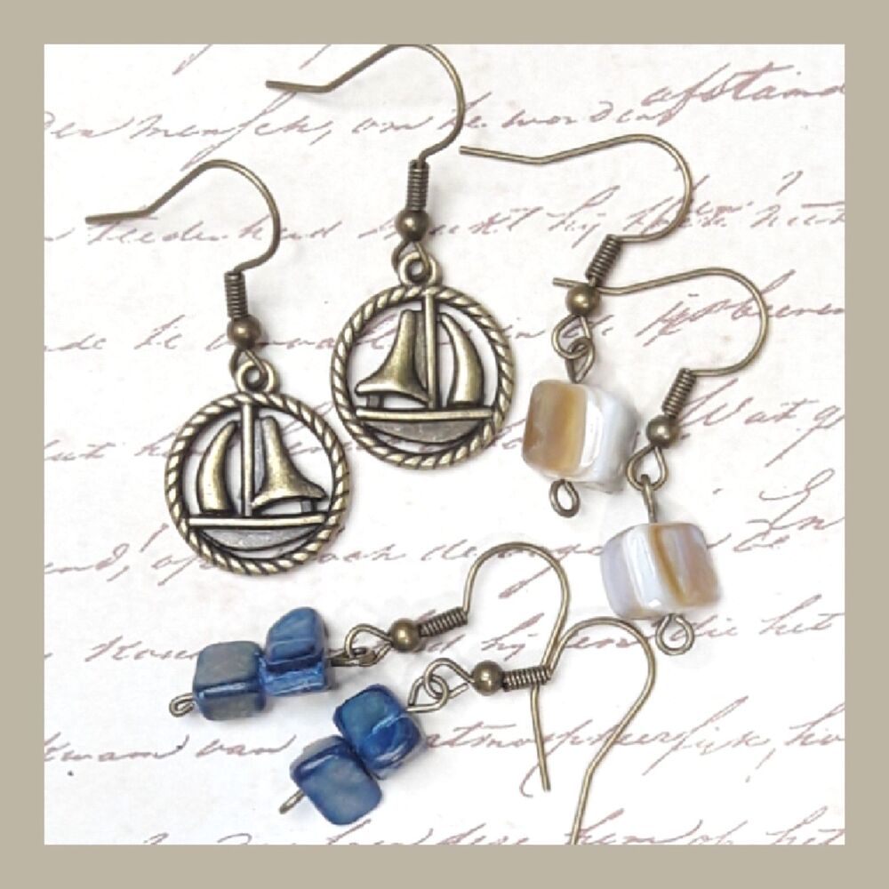 NEW Earrings MOP shell navy earrings Nautical beach sailboat earrings  214#fs-